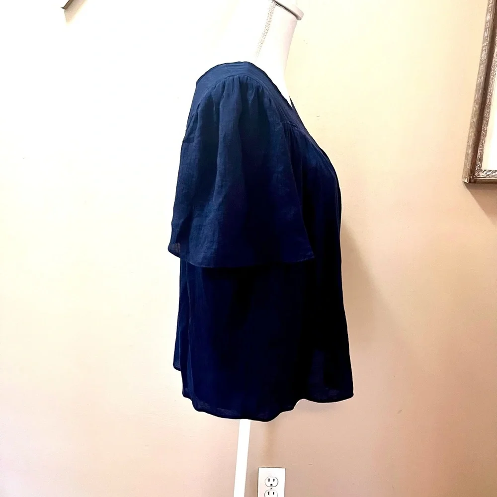 Nanette Lepore Navy Blue Flutter Sleeve Blouse Size Medium